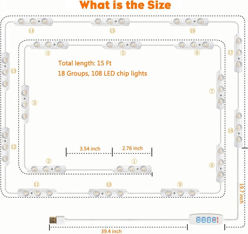 DLOMT Vanity Lights for Mirror LED Makeup Light Strip with 3 Color Temperature Lighting Modes and Dimmable Stick on Vanity Bathroom Mirror,Ultra Bright (Mirror Not Included) - Image 5